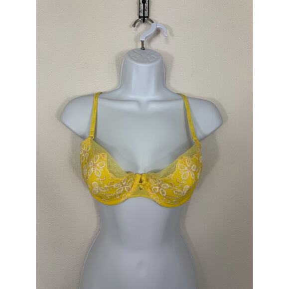 Victoria’s Secret Angels Yellow Floral Lace Balconet Bra 36D - Picture 1 of 7